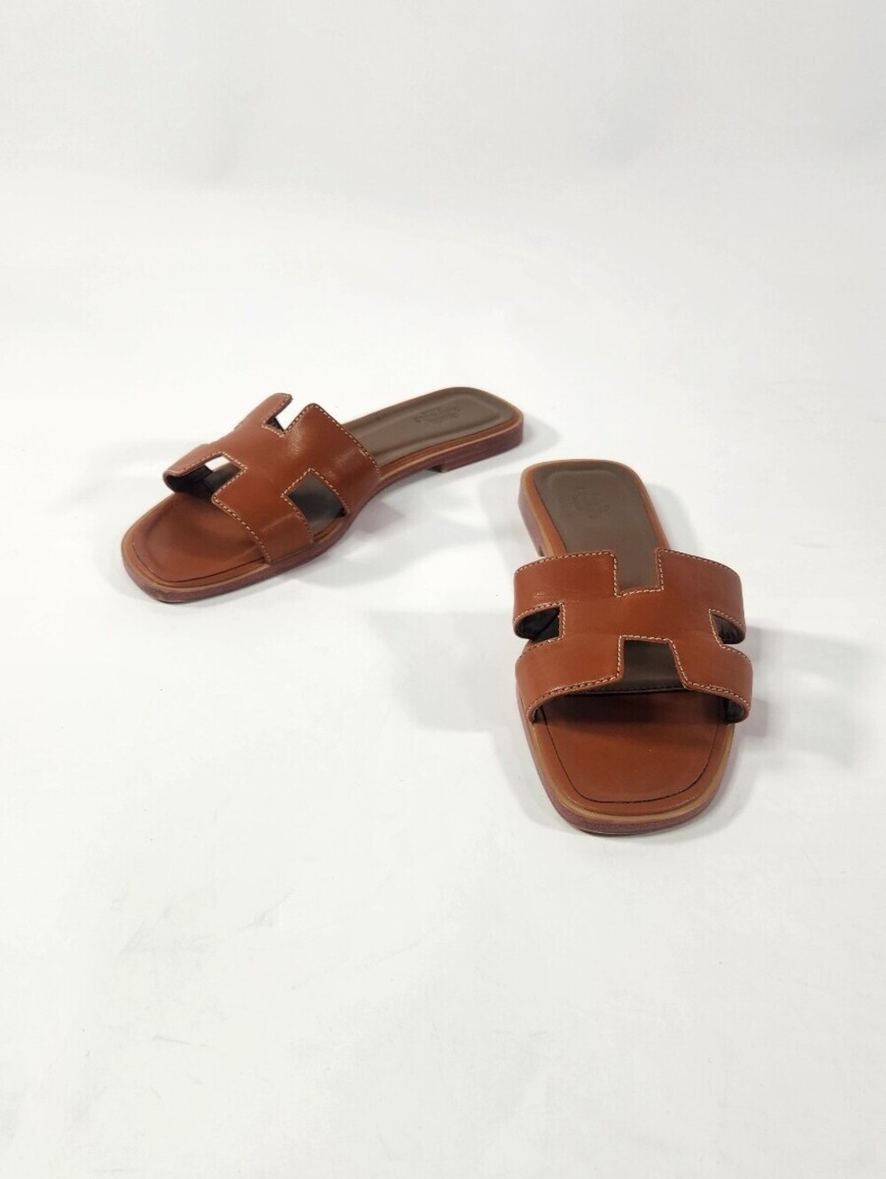 Hermès Brown Leather H Slide Sandals EU 36